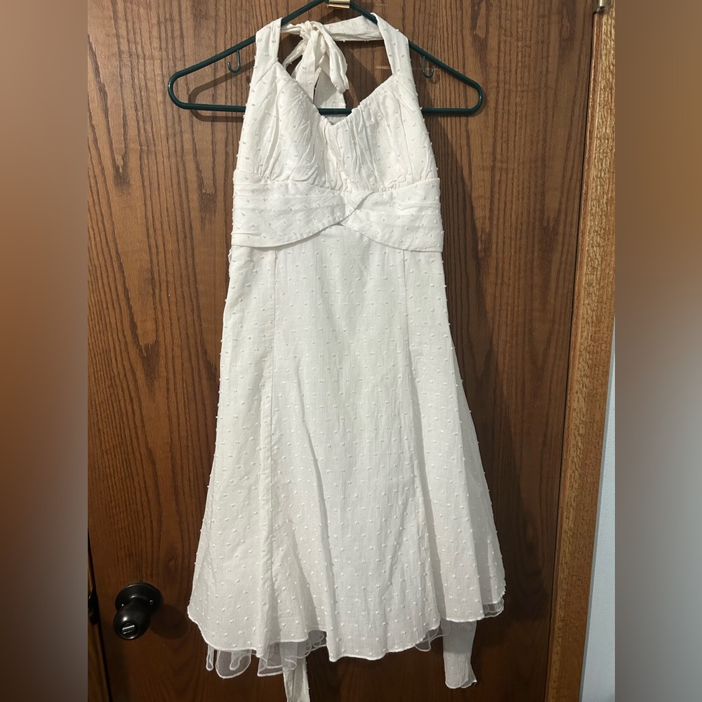 White mini halter dress that is flowy very Y2K style